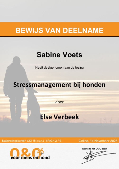 Certificaat Lezing stressmanagement bij honden